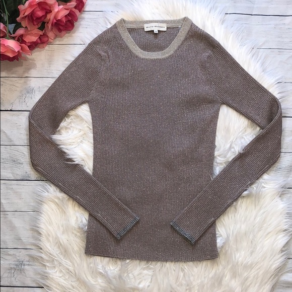 White + Warren Tops - White + Warren Metallic Pink Fine Gauge Crewneck